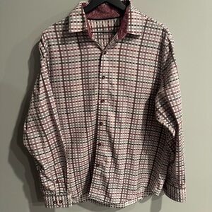 Tasso Elba Red and White Casual Button Down Shirt